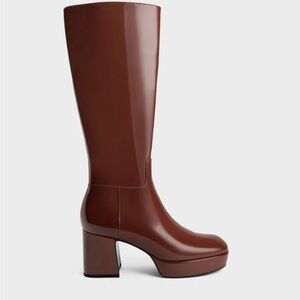 Charles and Keith Patent Platform Knee High Boots